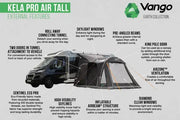 Vango Kela Pro Air Tall Drive Away Awning with Carport and Digital Pump - In Store features and design overview.
