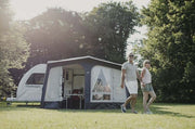 Vango Riviera 390 Awning Elements Pro Shield with couple enjoying outdoor camping.