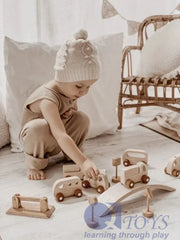 Wooden Vehicle Play Set - QToys | Wooden Toy NZ by Curious Moonbeam