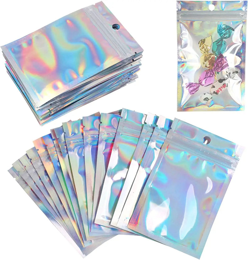 50pcs 20 x 30cm Colorful Holographic Ziplock Mylar Bags by salelink.co.nz