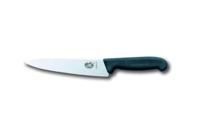 Victorinox 19cm Carving Knife - Black Handle with a sleek stainless steel blade and ergonomic handle.