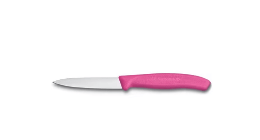 Victorinox Paring Knife 6.7606 - 8cm Pink Handle with a stainless steel blade and pink ergonomic handle.