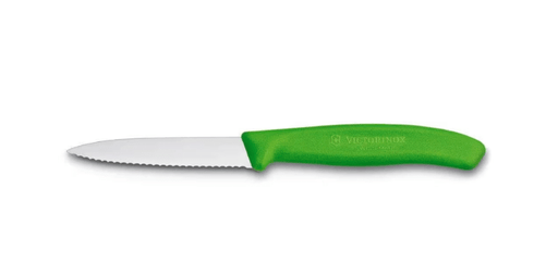 Victorinox Paring Knife 6.7636 - 8cm Wavy Blade Green Handle with ergonomic non-slip grip.
