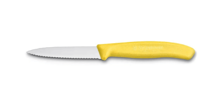 Victorinox Paring Knife 6.7636 - 8cm Wavy Blade Yellow Handle with ergonomic grip and wavy-edge blade.