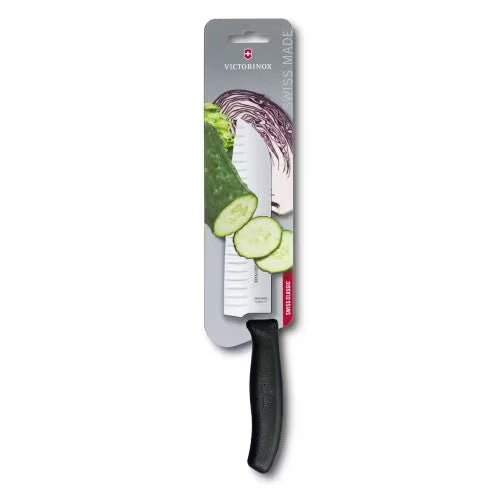 Victorinox Santoku Knife 6.8523.17cm Fluted Black Swiss Classic Blister - Action Outdoors Kiwi