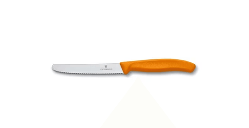 Victorinox Tomato & Sausage Knife 6.7836 - 11cm Orange Handle with wavy-edge blade and ergonomic grip.