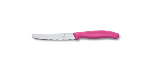 Victorinox Tomato & Sausage Knife 6.7836 - 11cm Pink Handle with wavy-edge blade and ergonomic pink grip.