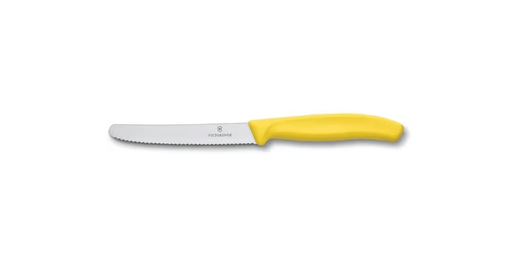 Victorinox Tomato & Sausage Knife 6.7836 - 11cm Yellow Handle with wavy-edge blade and ergonomic yellow grip.