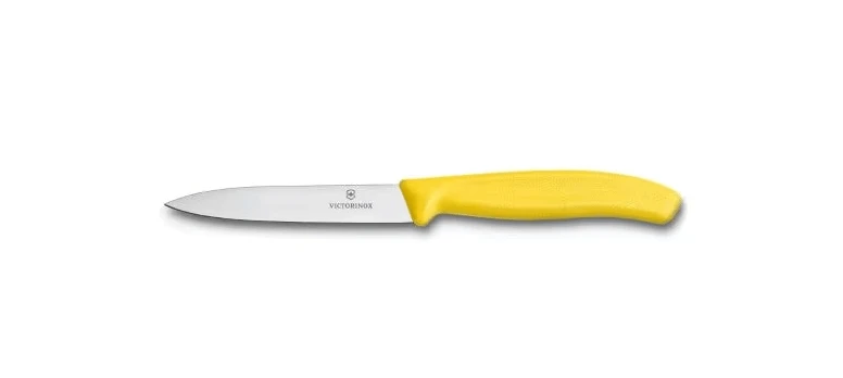 Victorinox Vegetable Knife 6.7706 - 10cm Yellow Handle with a sharp blade and ergonomic yellow grip.