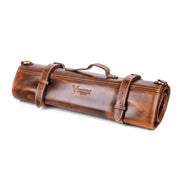 Purple Food Prep Knife Set premium leather roll knife wrap for storing kitchen knives elegantly.