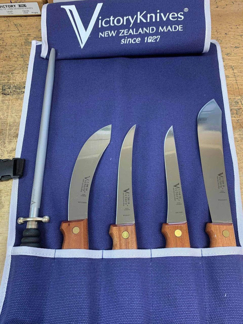 High Carbon Butchers Knife Set featuring Victory Knives with wooden handles and professional steel.