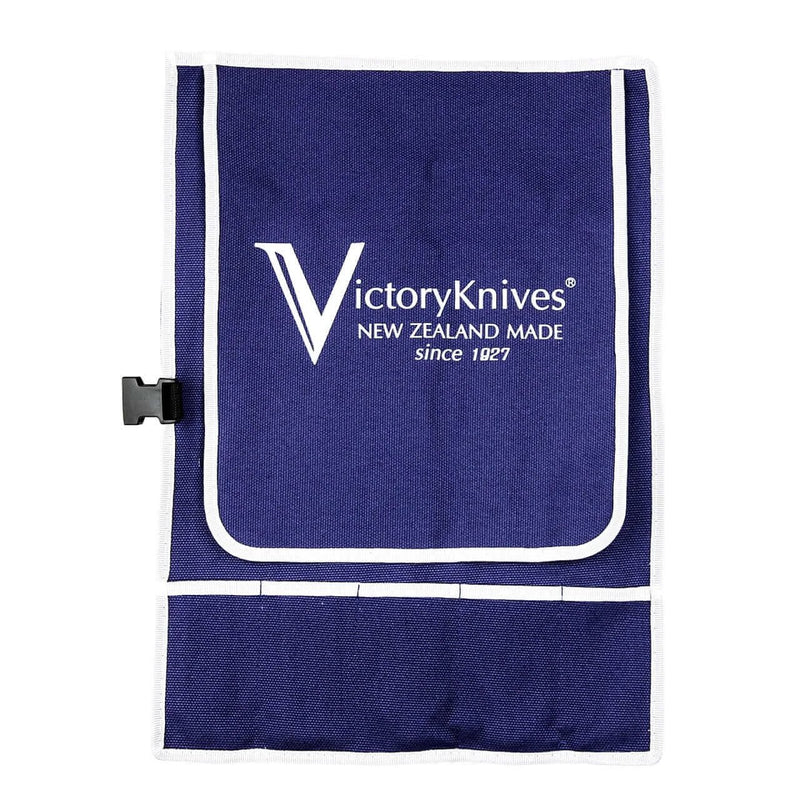Purple Food Prep Knife Set with vibrant purple Progrip handle knife wrap for storage and protection.