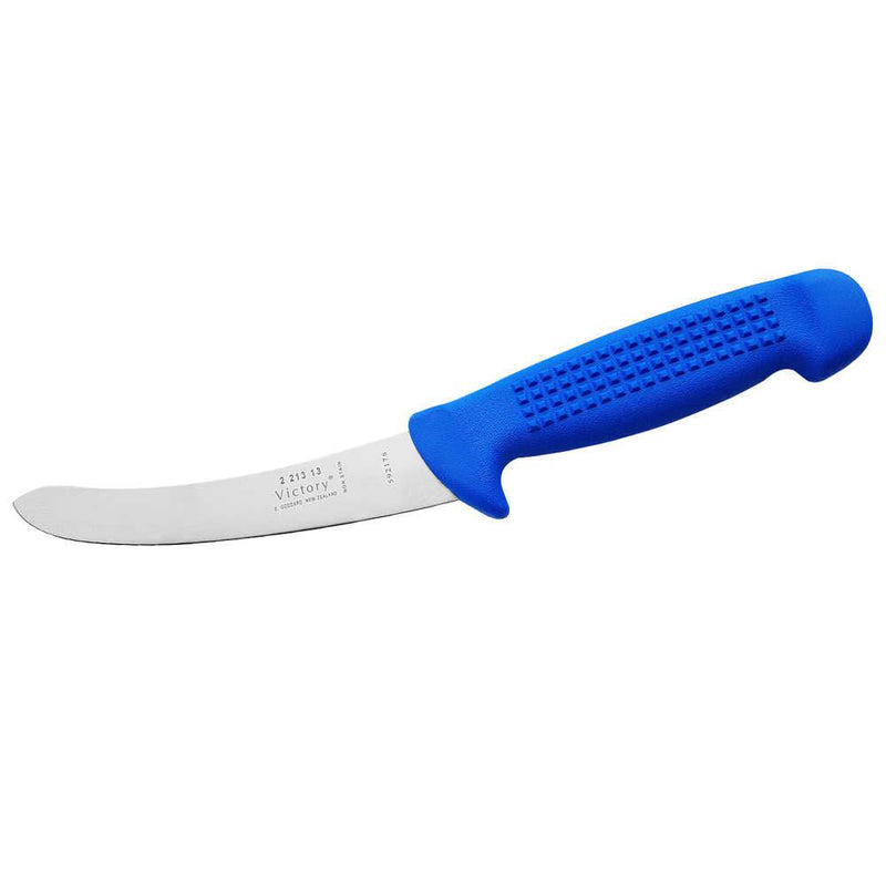 Curved Boning Knife Progrip 13cm One Knife 2-213-13-200 with blue handle and stainless steel blade.