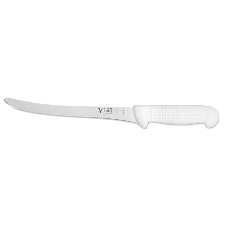 Fillet Knife 22cm with a durable white handle and professional grade stainless steel blade for filleting fish.