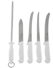 Fisherman's Knife Set with Sharpener 5 set featuring filleting knives and sharpening steel.