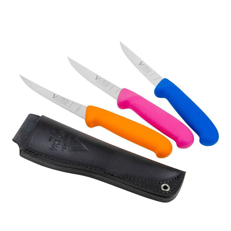 Small Leather Sheath S10 with colorful knives in a black leather holder, knife is not included.