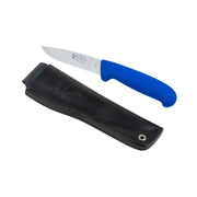 Small Leather Sheath S10 with blue handle knife, designed for versatile knife storage and protection.