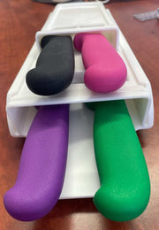 White Quad Knife Scabbard SK10/4 -  S17 displayed with colorful knife handles for organization and storage.