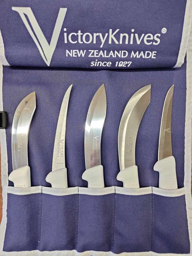 Victory Knives Knife Set 5 piece / CANVAS Victory Knife Butcher Skinning/Boning Set Hollow Ground