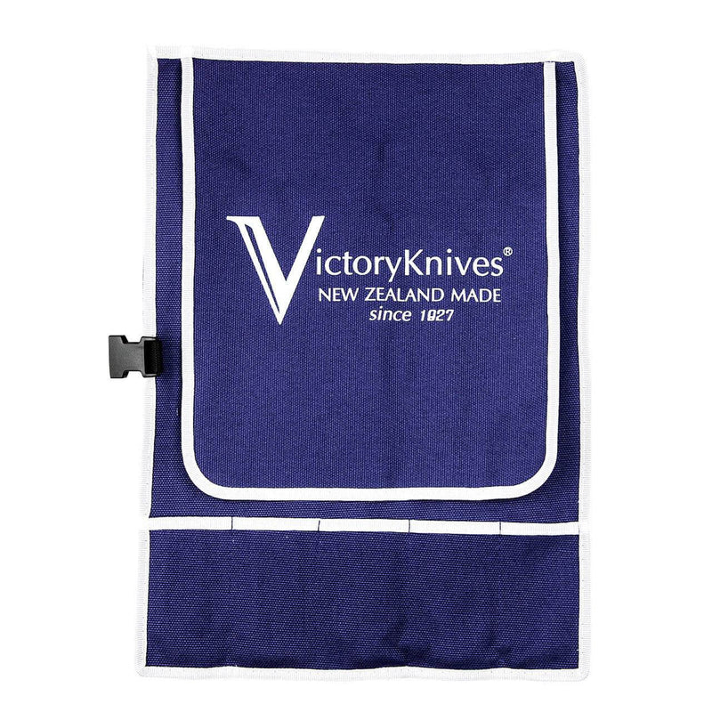 VICTORY KNIFE WRAP - 5 POCKETS in blue fabric for safe knife storage and travel.