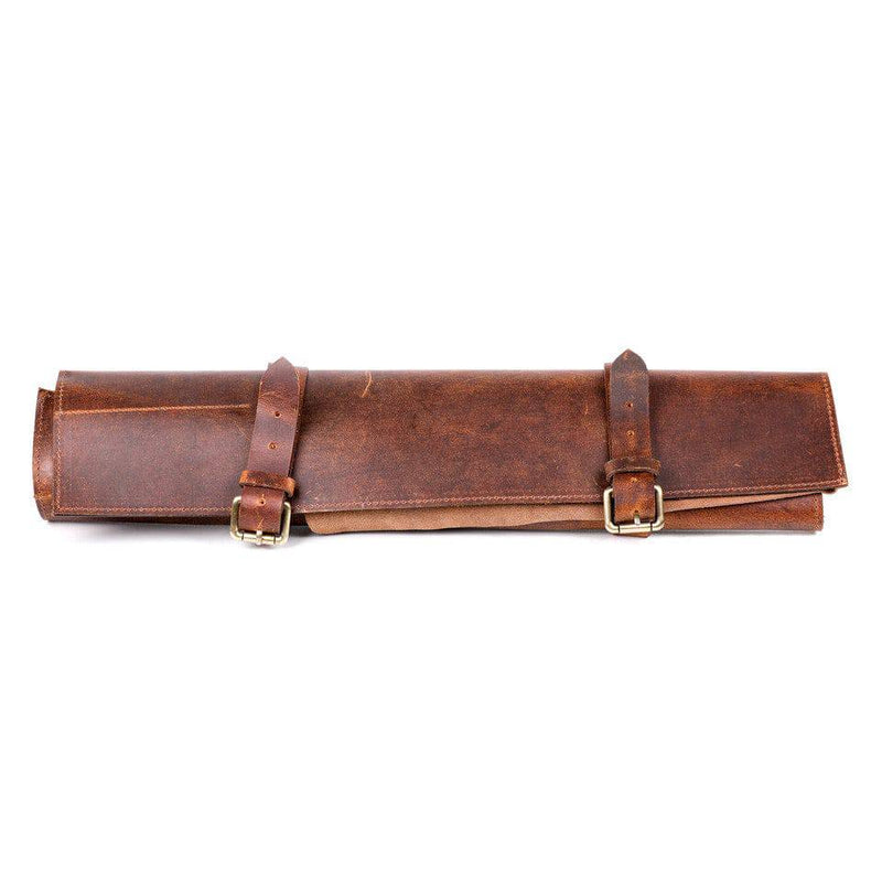 Victory Leather Knife set Wrap- 5 Pockets made of quality leather with a suede front flap and buckles.