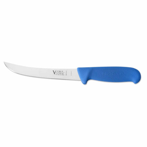 Curved Boning Knife 17cm Progrip 2-700-17-200B with blue handle and stainless steel blade for professional use.
