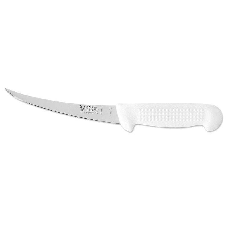 Narrow Curved Boning Knife 15cm S/S 2-720-15-115 with a white handle, designed for precision boning and filleting.