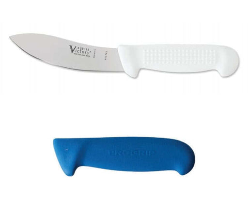 Sheep Skinning Knife Progrip 2-201-13-200 featuring a white handle and a blue progrip replacement handle.