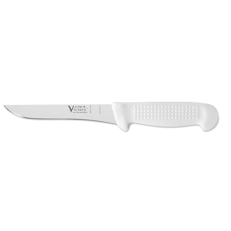 Straight Fillet Knife 15cm 2-710-15-115 with white handle, stainless steel blade for professional fish filleting.