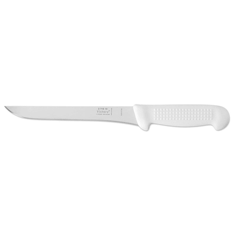 Straight Fillet Knife 19cm S/S  2-710-19-115w with a stainless steel blade and white handle, ideal for filleting fish.
