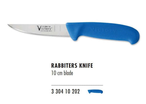 Victory Rabbiters Knife 10cm Blade 3-304-10-202SB with blue Progrip handle and sharp blade.