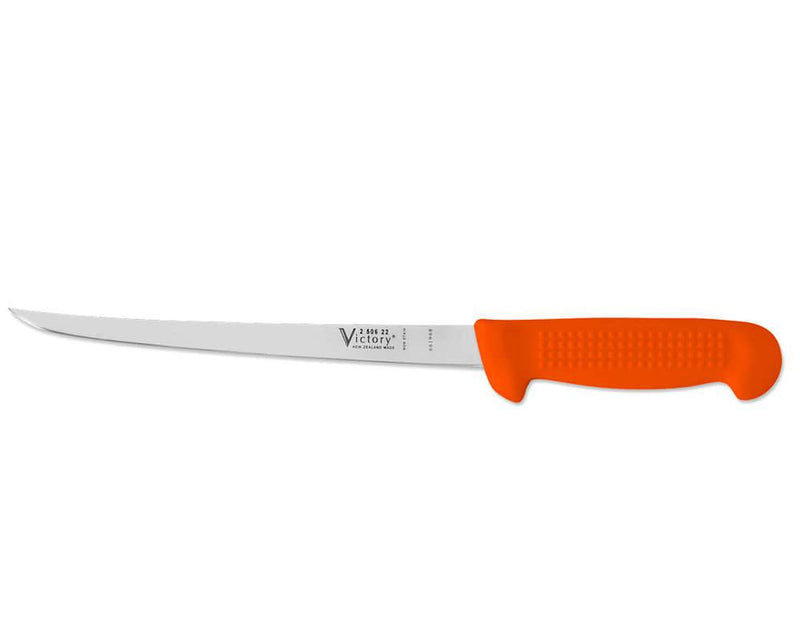 Victory-Narrow Filleting Knife 22cm Orange-2-506-22-115OR with an orange handle and stainless steel blade.
