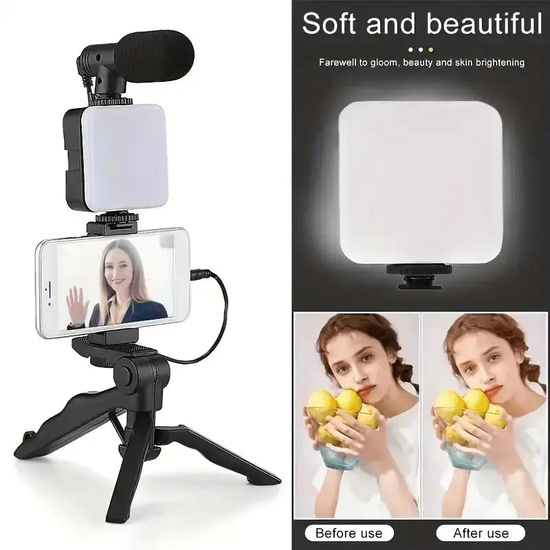 Vlogging Kit with Tripod, Mic & LED Light for Smartphones (6 in 1) by Habicare