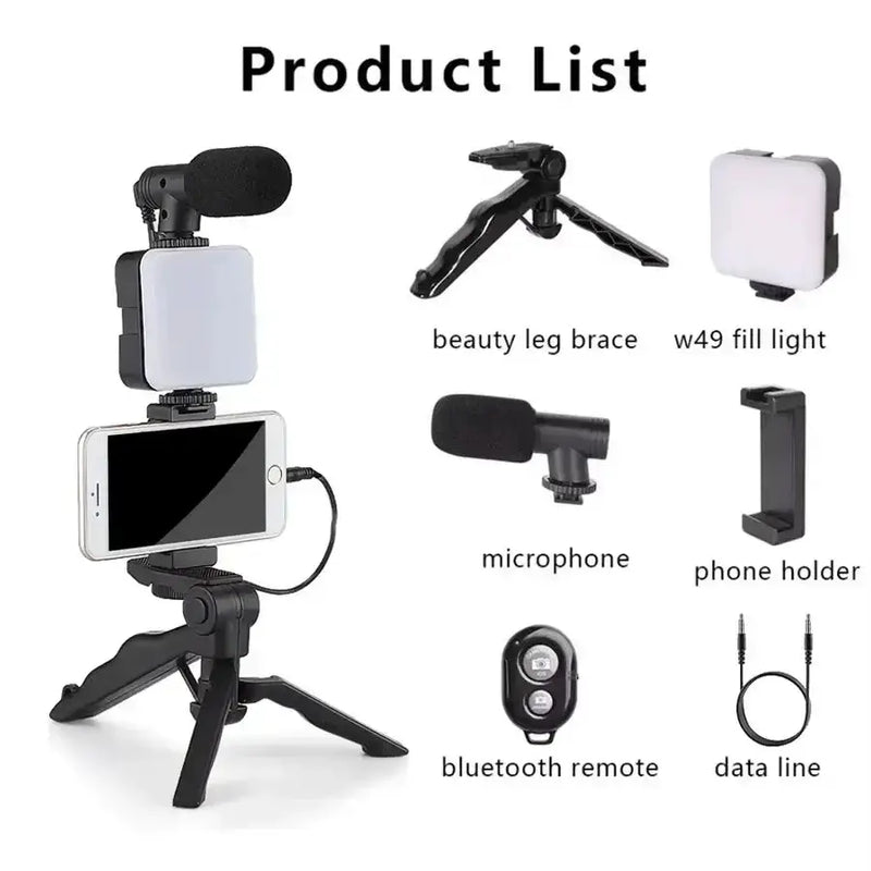 Vlogging Kit with Tripod, Mic & LED Light for Smartphones (6 in 1) by Habicare