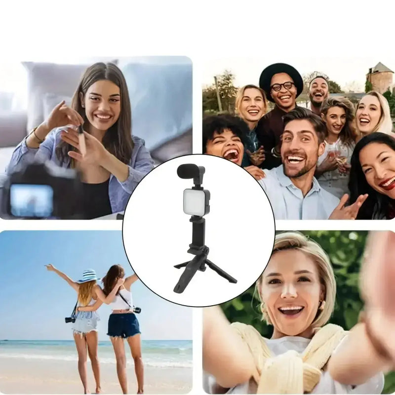 Vlogging Kit with Tripod, Mic & LED Light for Smartphones (6 in 1)