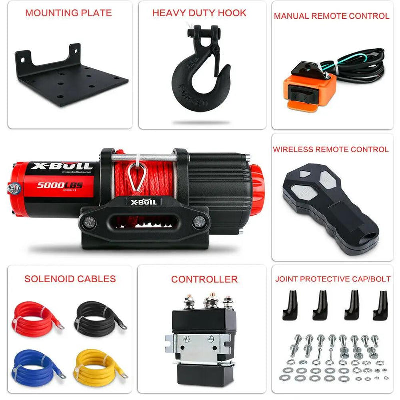 X-BULL 5000LBS/2268KGS Electric Winch Synthetic Rope Wireless Roof Rack UTV 12V by salelink.co.nz