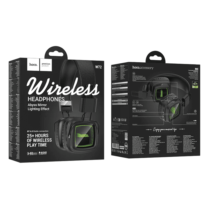techplus Premium Over-Ear Bluetooth 6.0 Headphones with Abyss Mirror LED Lighting (W72) - Black Premium Over-Ear Bluetooth 6.0 Headphones with Abyss Mirror LED Lighting (W72) - Black