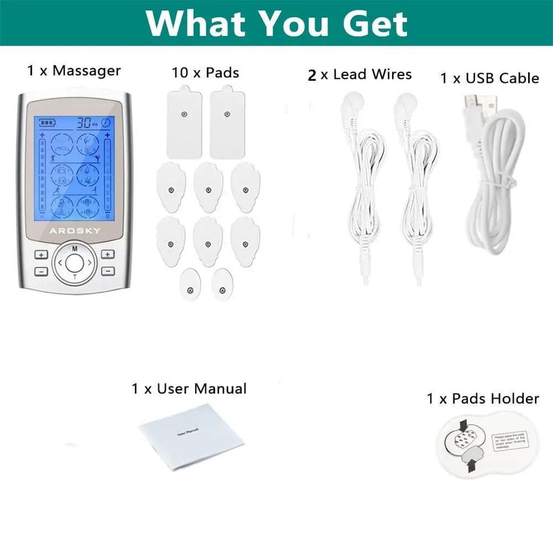 TENS Machine with 24 Massage Modes & 10 Pads by salelink.co.nz