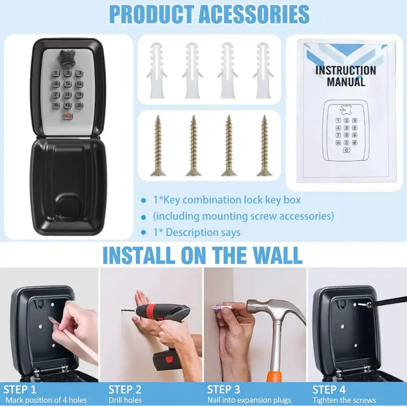 Wall-Mount Key Lock Box with Code (4 types available) by Habicare