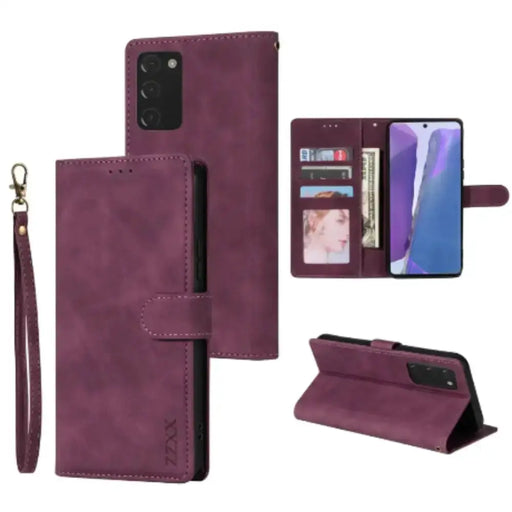 Wallet Flip Case for Samsung Galaxy S25/S24/Note/A Series (Wine Red) by Habicare