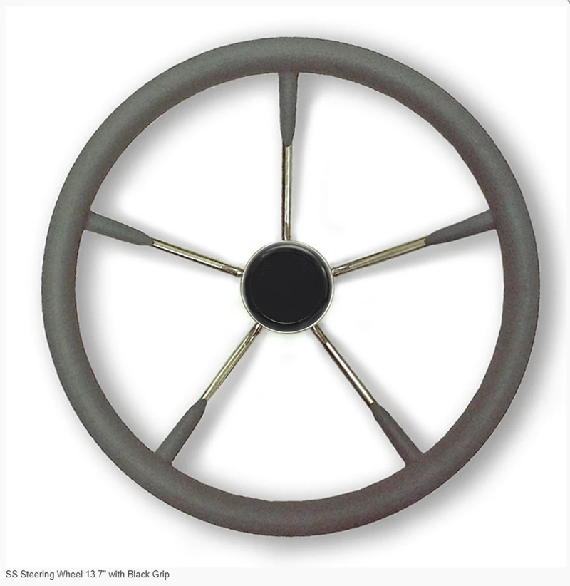 SS Steering Wheel 15.5" with Black Grip featuring sleek stainless steel design and black grip for optimal handling.