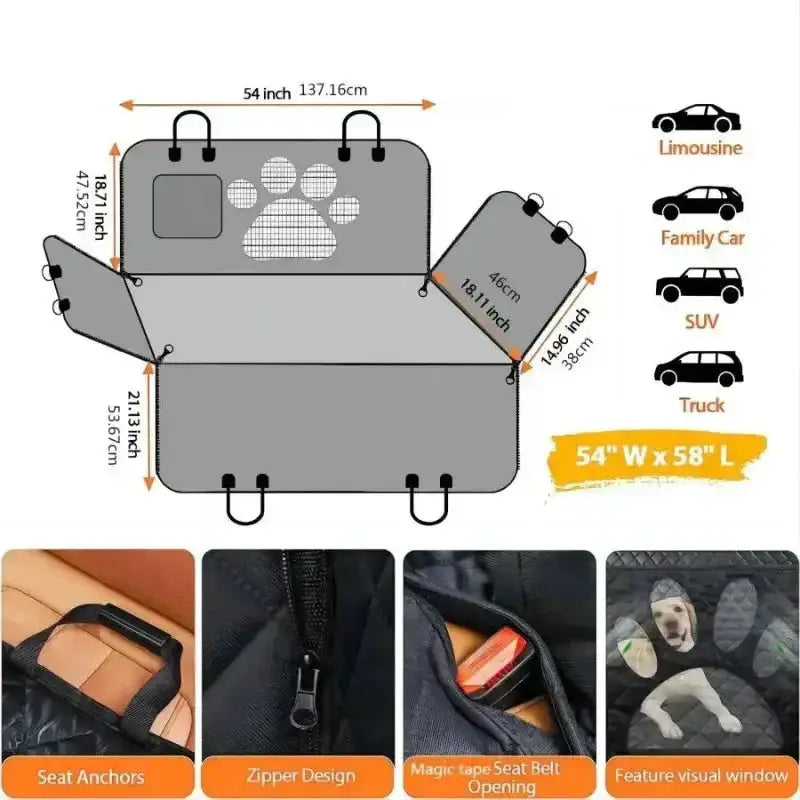 Waterproof Dog Car Hammock with Mesh Window by Habicare