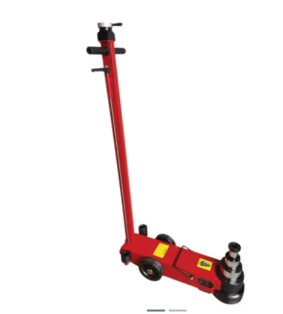 Wayco Hydraulic Air Jack 3-Stage 50-25-10 Ton x 150mm Min Height, 472mm Max Height, red color.