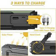 2000mAh Emergency Weather Radio with Hand Crank, Solar & USB Charging, Flashlight by Habicare