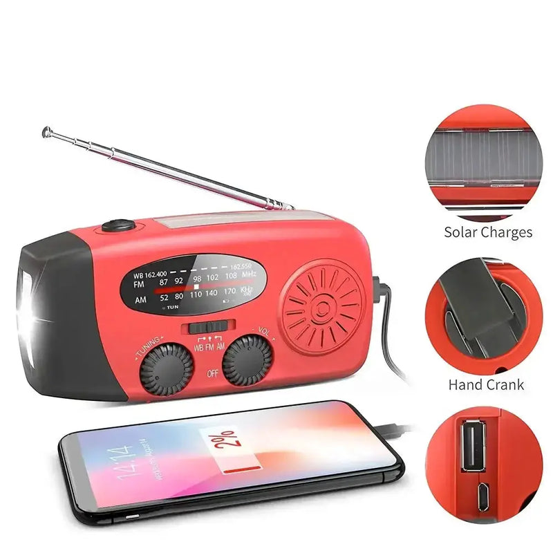 2000mAh Emergency Weather Radio with Hand Crank, Solar & USB Charging, Flashlight by Habicare
