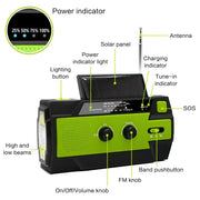 2000mAh Emergency Weather Radio with Hand Crank, Solar & USB Charging, Flashlight by Habicare