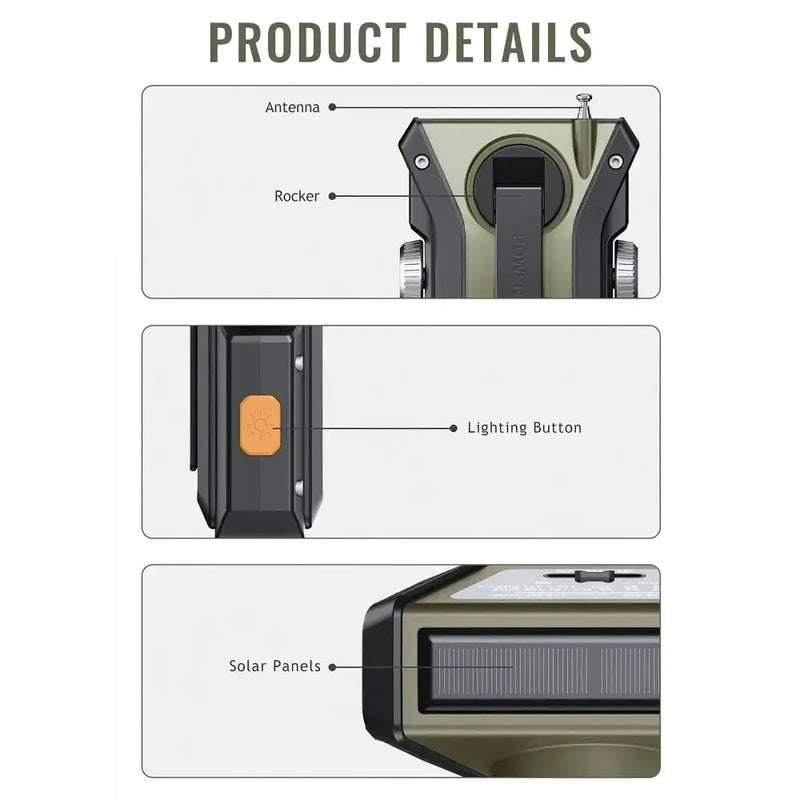 2000mAh Emergency Weather Radio with Hand Crank, Solar & USB Charging, Flashlight by Habicare