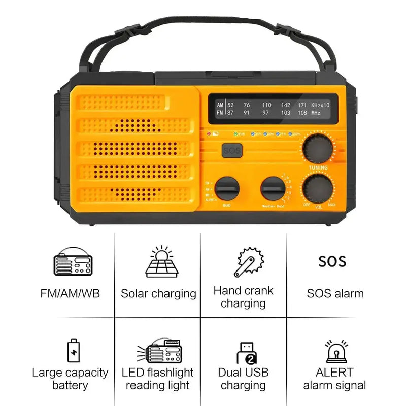 2000mAh Emergency Weather Radio with Hand Crank, Solar & USB Charging, Flashlight by Habicare