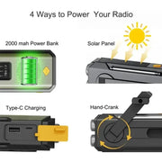 2000mAh Emergency Weather Radio with Hand Crank, Solar & USB Charging, Flashlight by Habicare