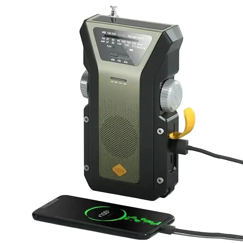 2000mAh Emergency Weather Radio with Hand Crank, Solar & USB Charging, Flashlight by Habicare